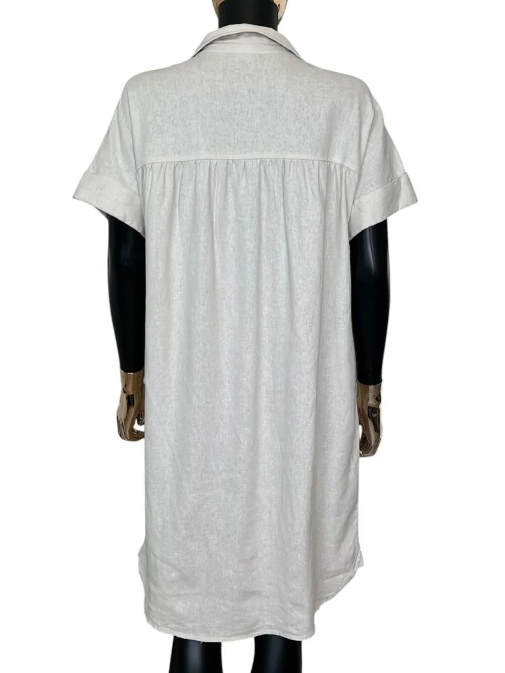 Well Worn Linen Blend Shirt Dress Medium Oatmeal Button Front Pockets